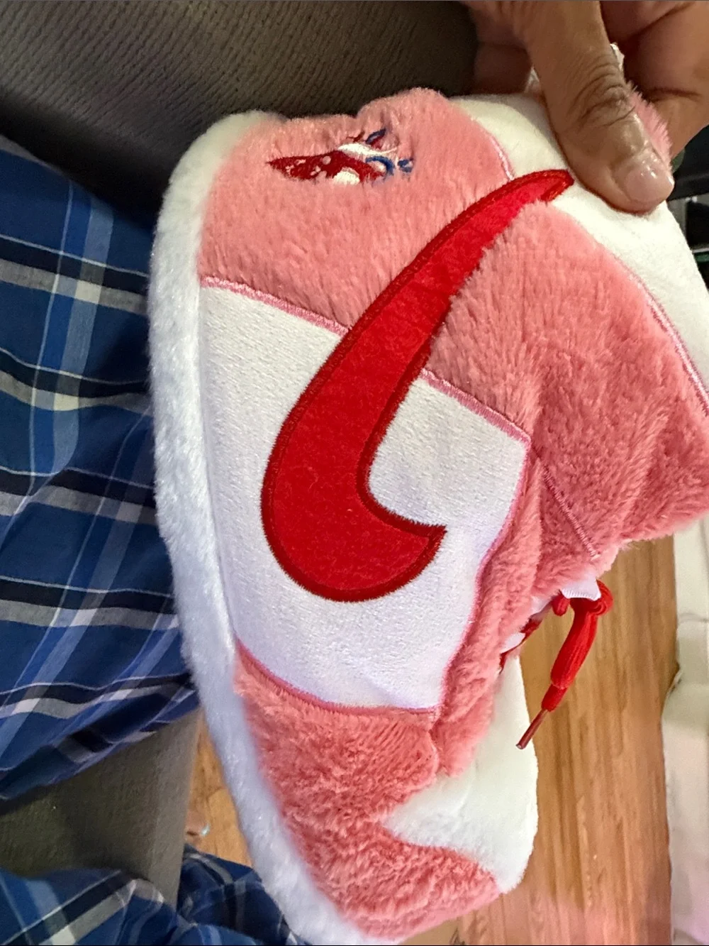 One size fits all nike plushies slippers